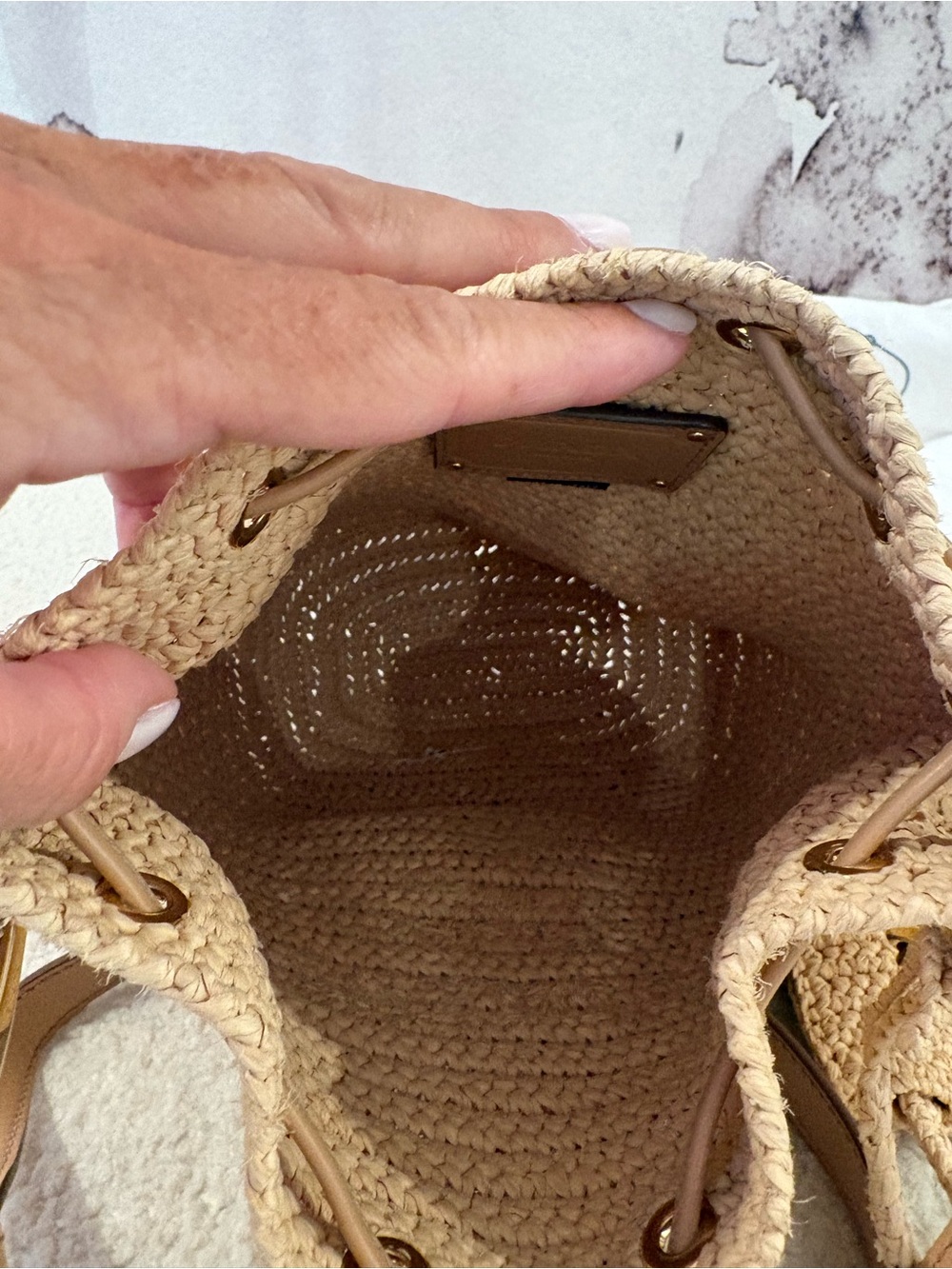 Prada Milano raffia and brown leather bucket tote with top handle and crossbody - Picture 8 of 9